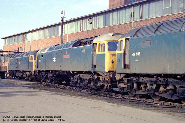 47167 partway through overhaul at Crewe Works on 17/02/80, Photo John Turner