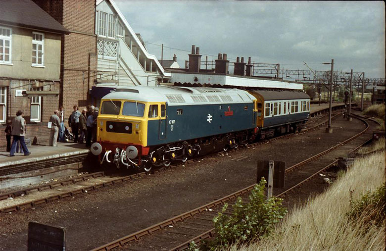 47167 County of Essex stands in platform 1 at Witham on 02/08/79, Photo Alistair Barham