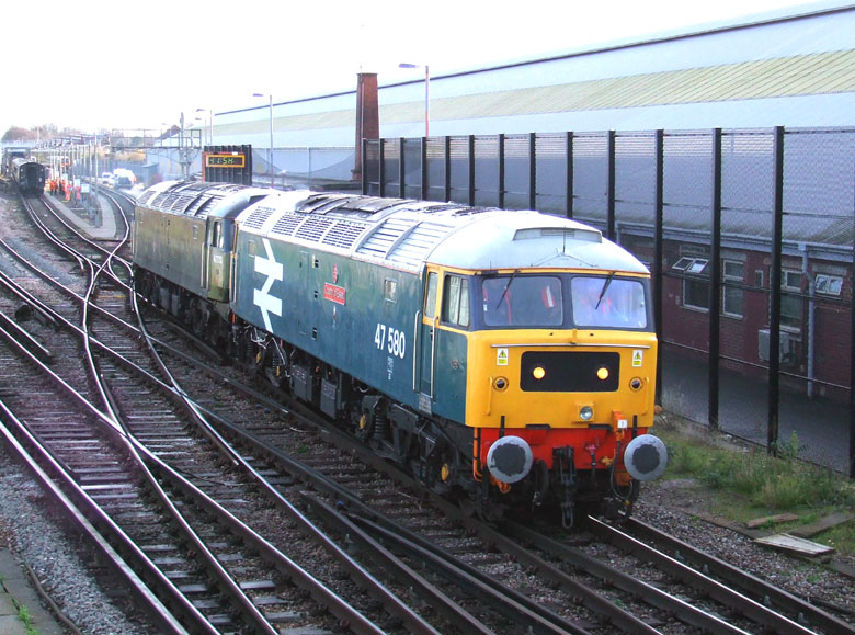 47580 at Southend Victoria with the arrival of 1Z80 06:59 Birmingham Snow Hill on 03/10/09, Photo by Craig Stretten