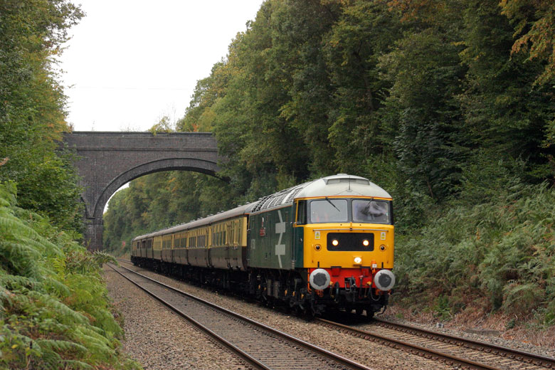 47580 passes Seer Green with 1Z80 06:59 Birmingham Snow Hill - Southend Victoria on 03/10/09, Photo by Nicholas Ling