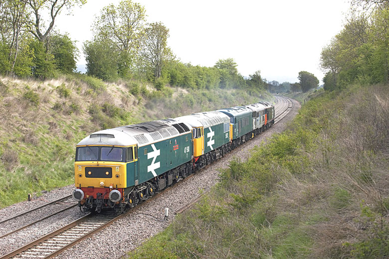 47580 at Stoke Gifford with 56101, 45133, 31271, & 50135 with 0Z56 08:30 Kidderminster-Swanage on 05/05/10, Photo by Chris Perkins