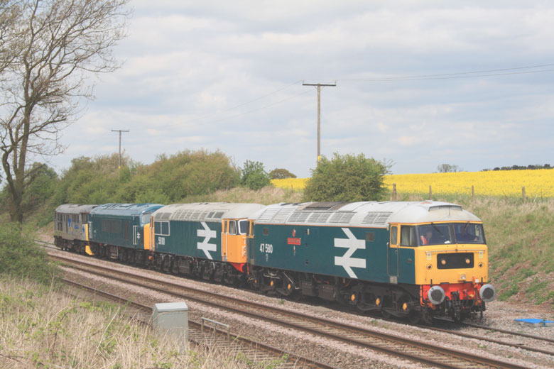 47580 passes through Water Orton with 56101, 45133 & 31271 on 0Z56 04:45 Carnforth-Kidderminster on 04/05/10, Photo by Phil Grain