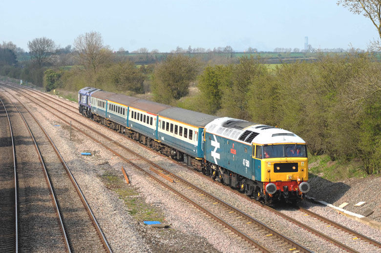 47580 passes the site of Kegworth station on the Midland Main Line with 1Z28 14:46 Derby on 16/04/10, Photo by Jack Boskett