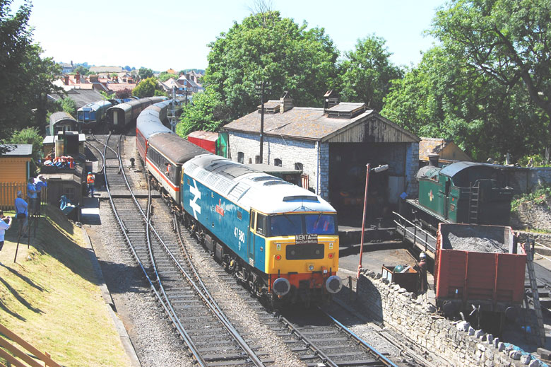 47580 on the back as 47804 departs Swanage with the ecs to Norden on 26/06/10, Photo by Andrew Ward