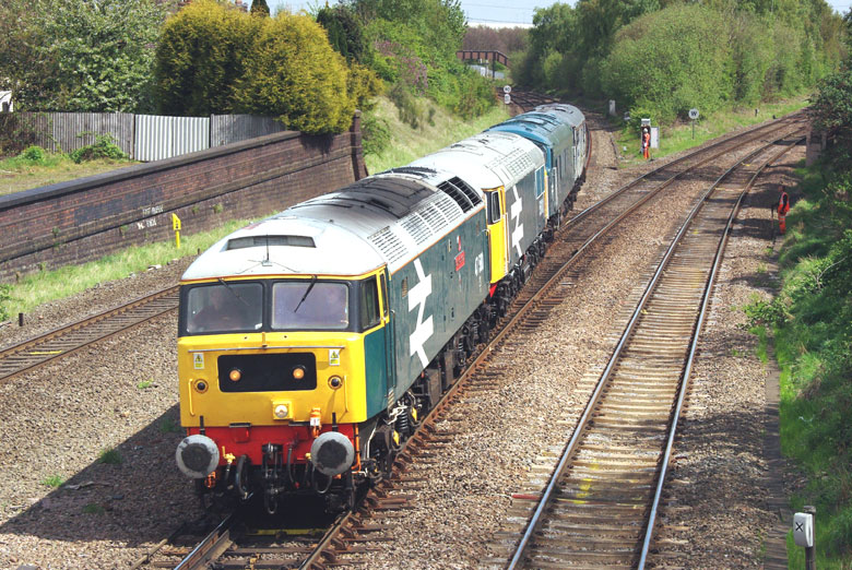 47580 passes through Water Orton with 56101, 45133 & 31271 on 0Z56 04:45 Carnforth-Kidderminster on 04/05/10, Photo by Chris Davison