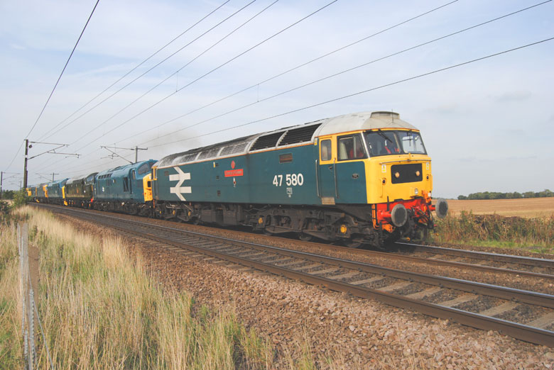 47580 passes Eaton Lane with 0Z39 14:45 Barrow Hill - Wansford on 22/09/10, Photo by Neil Booton