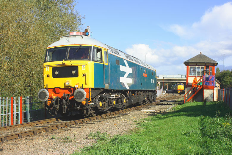 47580 runs round 37518 and 37109 at Orton Mere on 06/10/10, Photo by Stephen Bersey