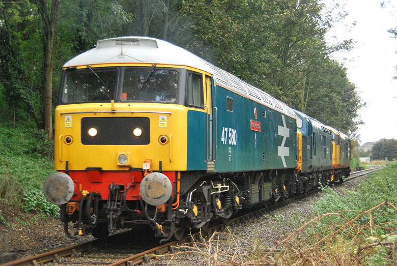47580 with 37109 & 37518 in tow at Cemetery Crossing, Wymondham on 06/10/10, Photo by Colin Makcrow