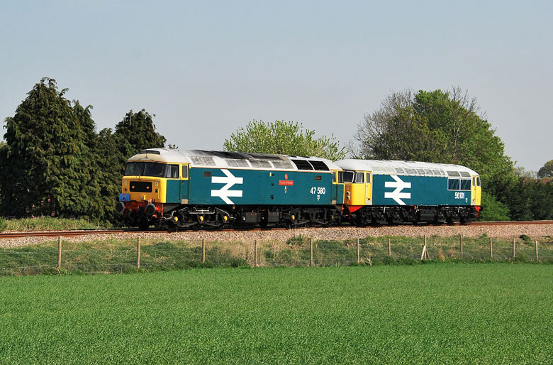 47580 at passes Besthorpe towing 56101 on 0Z56 1030 Dereham - Barrow Hill on 20/04/11, Photo by Colin Makcrow
