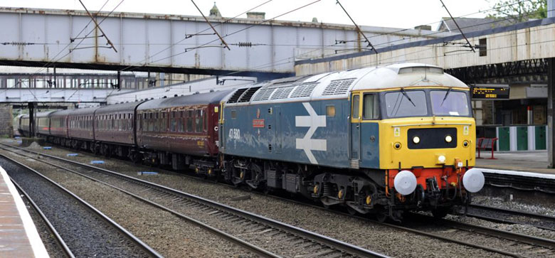 47580 passes through Lancaster Station with 5Z79 13:12 Bristol T.M. - Carnforth ecs on 15/05/11, Photo by Andrew Naylor