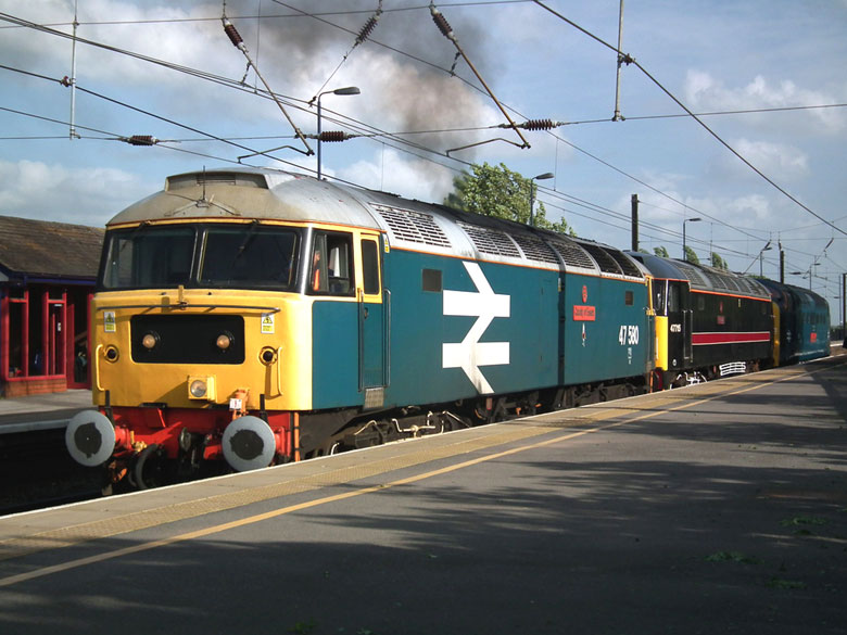 47580 departs Northallerton with 0Z25 13:34 Keighley-Carnforth LE move with 47715 and 55019 in tow for Wensleydale on 23/05/11, Photo by Jonathon Kirby