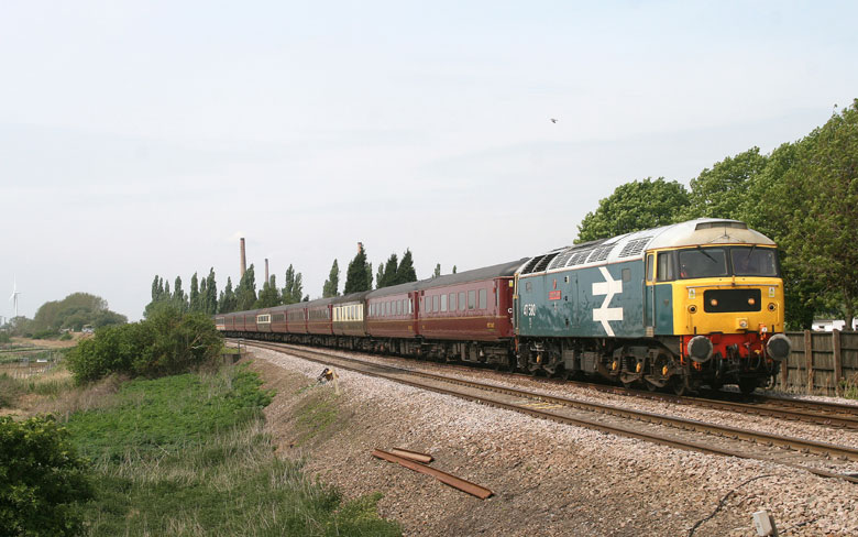 47580 passes Whittlesea with 5Z21 06:15 Carnforth - Norwich ECS on 06/05/11, Photo by John Pink