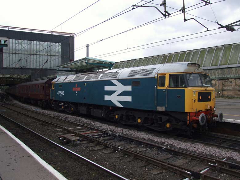 47580 takes the booked water stop at Appleby having stood in for the failure of Black 5 45231 Sherwood Forester on 29/08/11, Photo by David Hennessey