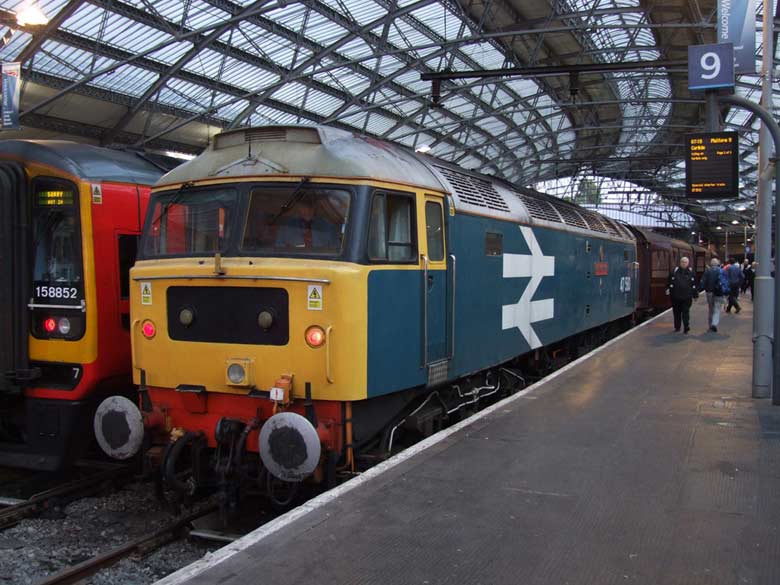 47580 stands on the blocks at Liverpool Lime St. having arrived from Crewe with 1Z76 06:08 Crewe - Carlisle on 29/08/11, Photo by David Hennessey