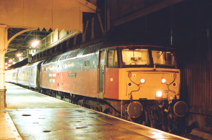 47732 at Edinburgh having worked 5C11 from Carstairs, 47747 working 1C11 23:40 to Carstairs via Edinburgh Suburban line's on 30/10/03, Photo by Kenneth Baird